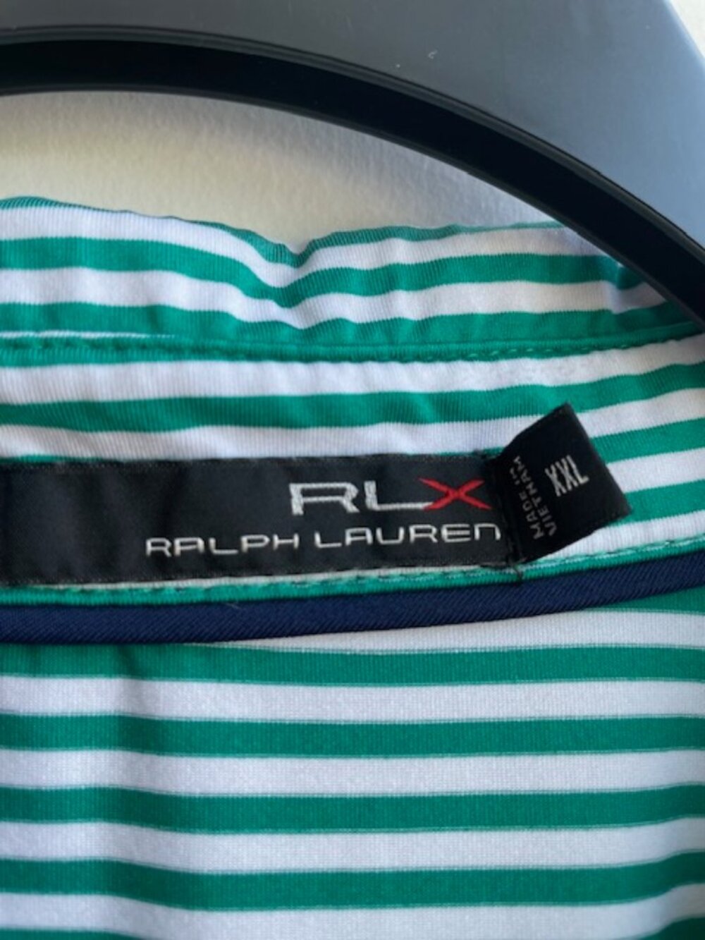 RLX Ralph Lauren Men’s Golf Polo Pine Valley Logo 2XL Green & White Stripe - Picture 3 of 10